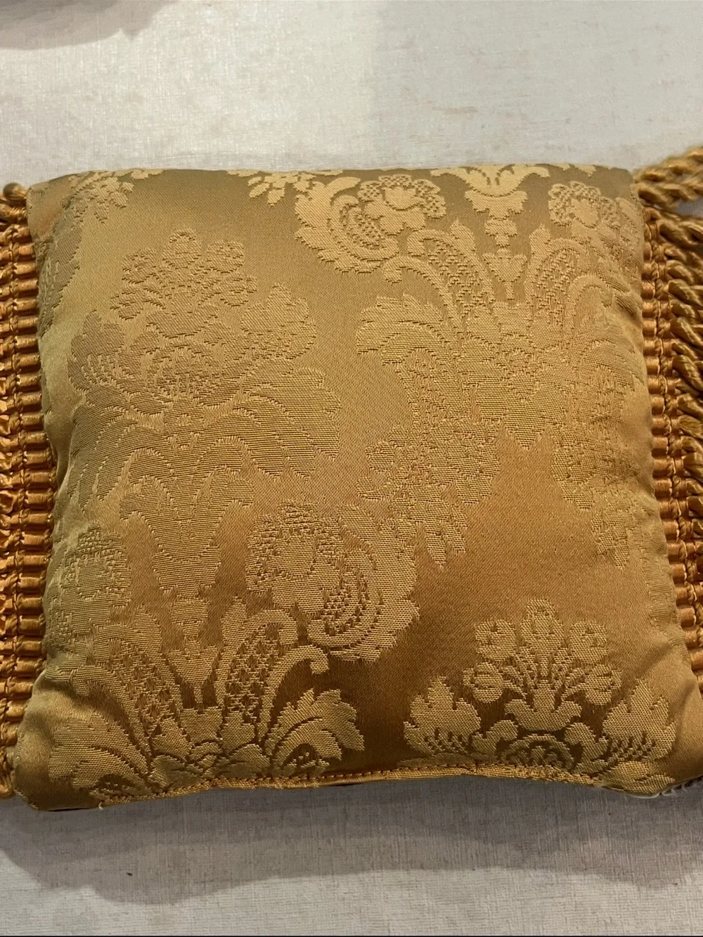 Vintage Gold and Purple brocade Decorative Throw Pillow Set with corded fringe.